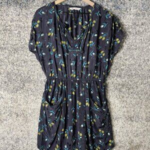 Rebecca Taylor Dress Womens‎ Medium Black Silk Floral Pocket Short Sleeve Boho